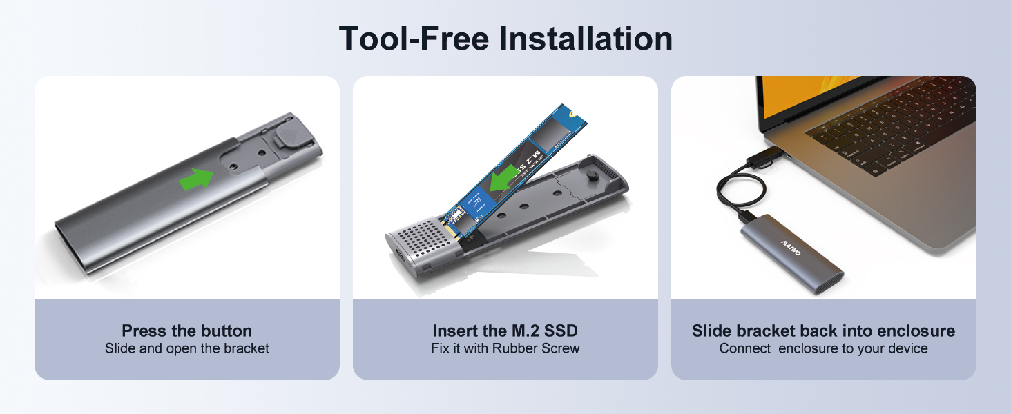 MAIWO USB 3.1 Gen 2 External Enclosure for M.2 NVMe SSD 2230/2242/2260/2280, Tool Free 
