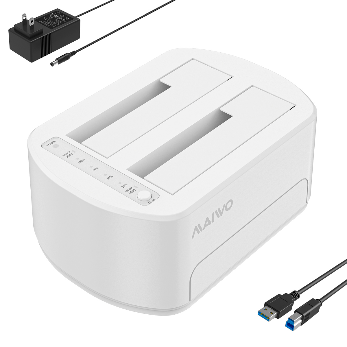 MAIWO K3062 White Dual Bay USB 3.0 to SATA I/II/III External Hard Drive Docking Station Hard Disk Do