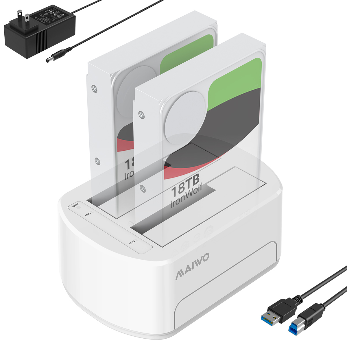 MAIWO K3062A White Portable Dual Bay Hard Drive Enclosure /USB3.0 Docking Station for 2.5 /3.5inch S
