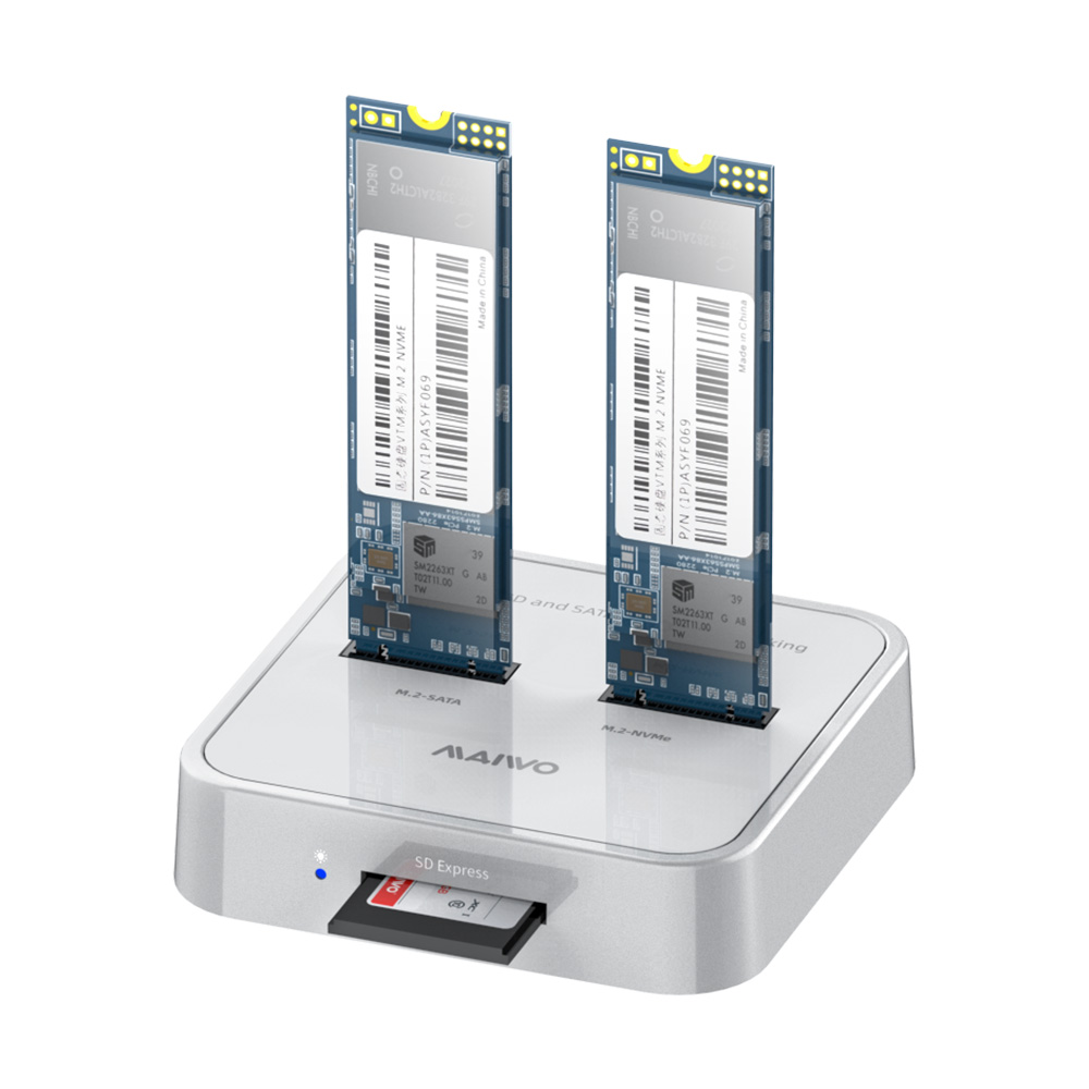 MAIWO K3016SD 2 Bay M.2 NVMe SATA Dual Protocol Docking Station,USB3.1 GEN2 SSD Duplicator, SD Expre