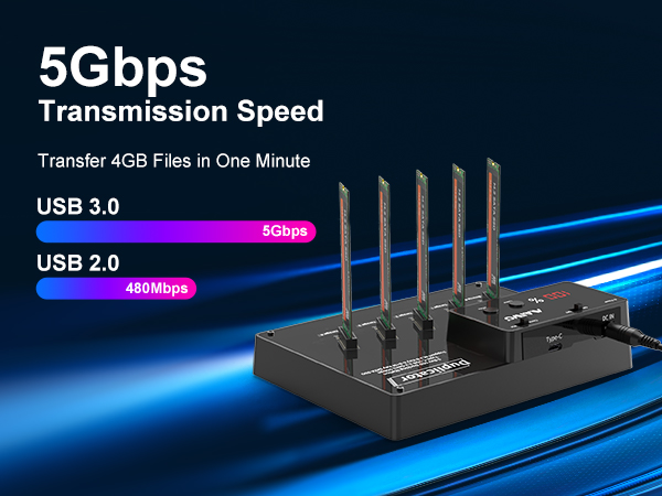 MAIWO 5 Bay mSATA SSD Duplicator Dock-4.8GB/Min Clone Speed-USB3.0 to mSATA  SSD Docking Station,1:4 Offline Cloner, w/ Digital Display of Cloning