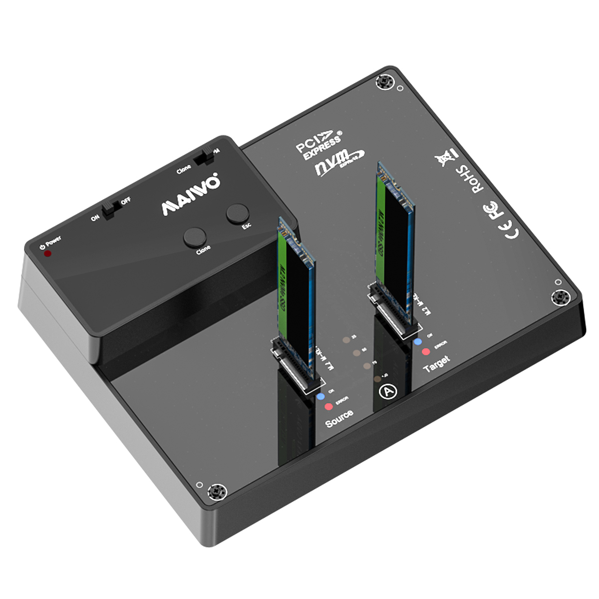 MAIWO K3015P Portable Dual Bay M.2 NVME Docking Station, Tool-Free Type-C10Gbps NVME SSD External En