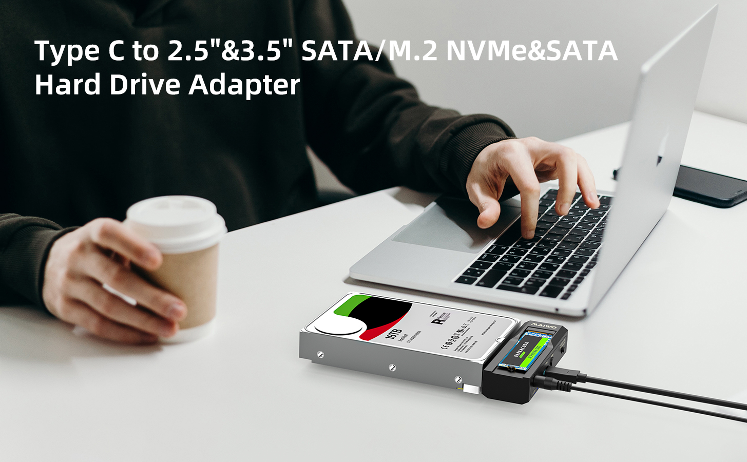 MAIWO K10635P2 Portable Dual Bay Hard Drive Adapter Reader for 2.5 /3.5 inch SATA HDD/SSD and M.2 NV