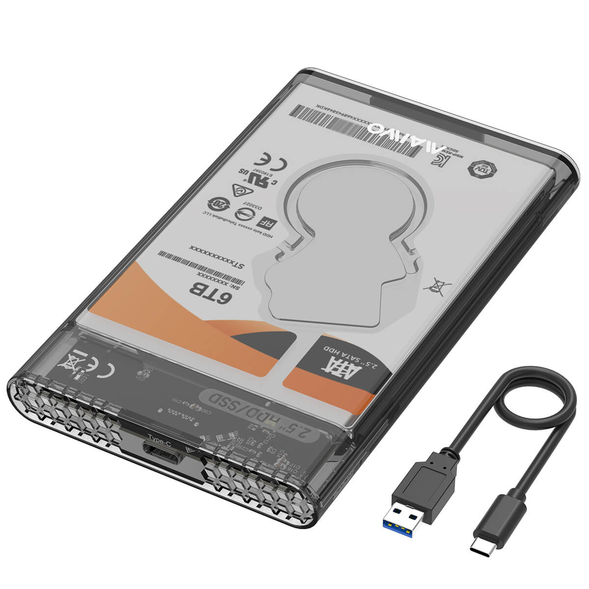 MAIWO K2510 Tool-Free USB C to SATA III External Hard Drive Enclosure Case for All 7mm 9.5mm 2.5 inc